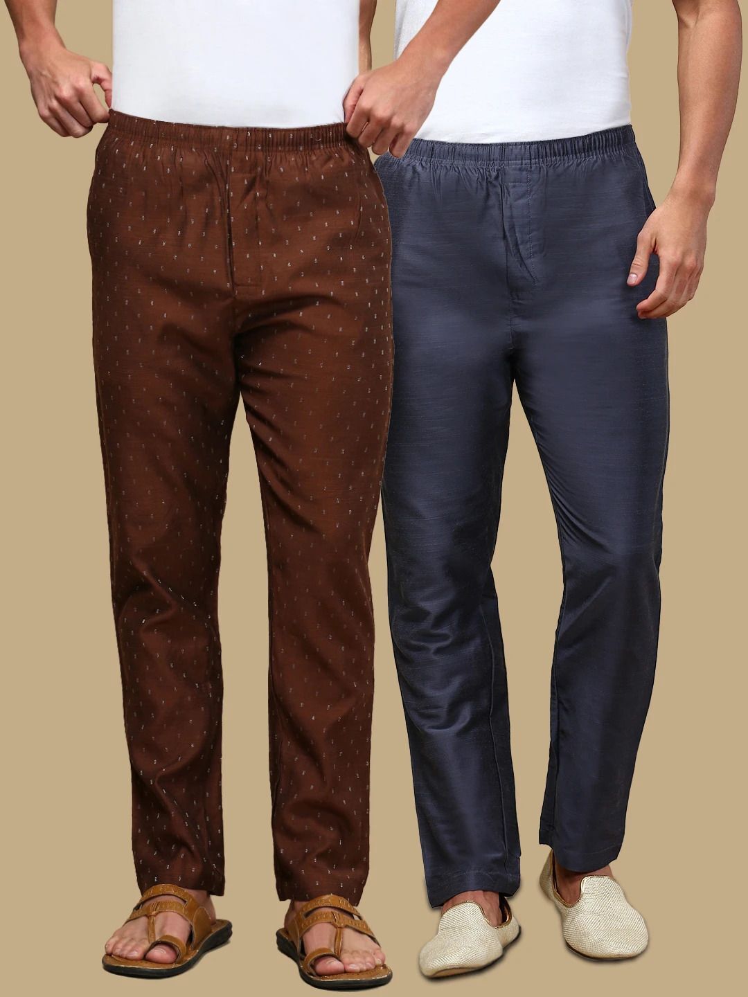 Pack of 2 Ethnic Wear Viscose Blend Elasticated Waist with Side Pockets Men Pyjama-image-1