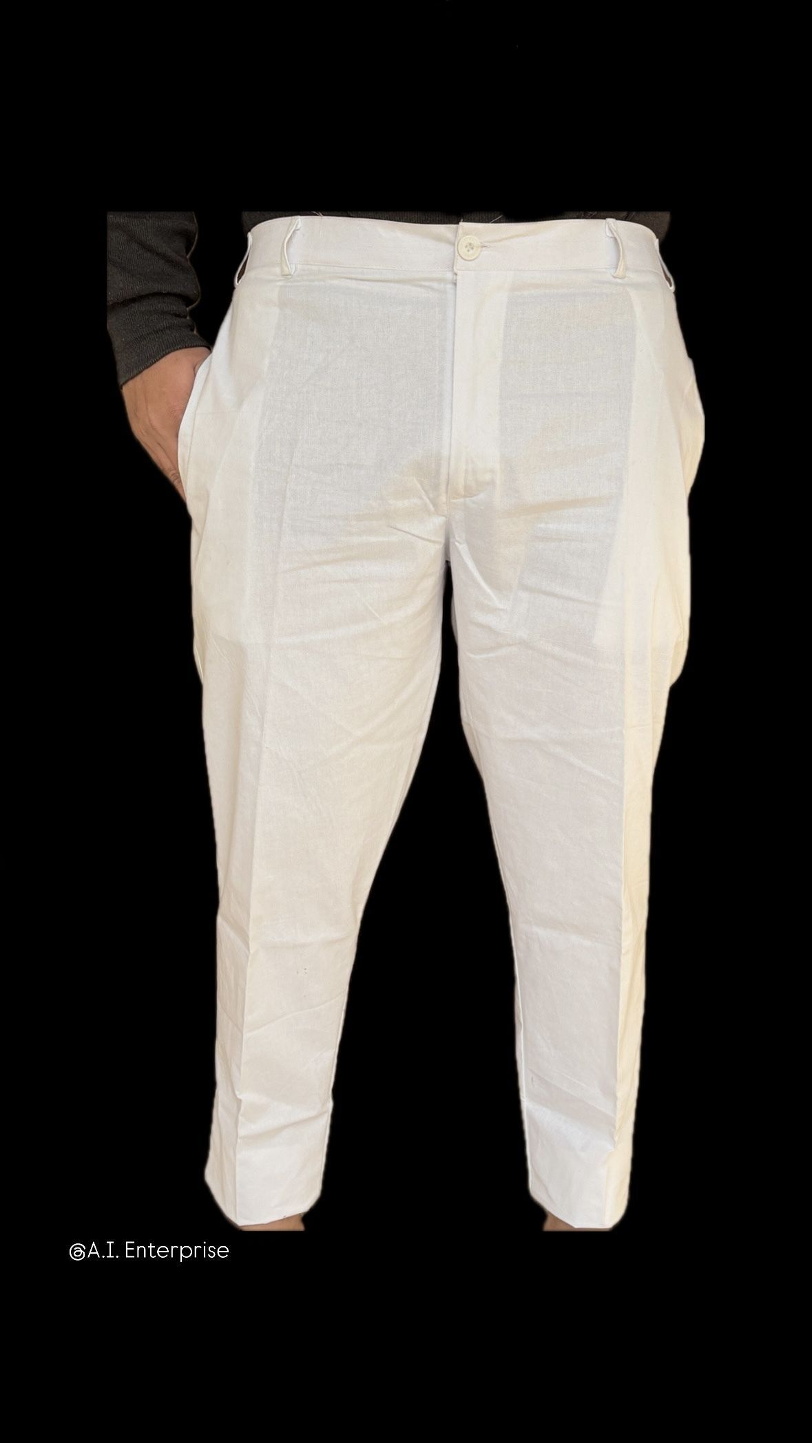 Men White Pyjama Style Pants Cotton Blend Relaxed Fit Casual Lounge Wear Men Pyjama-image-6