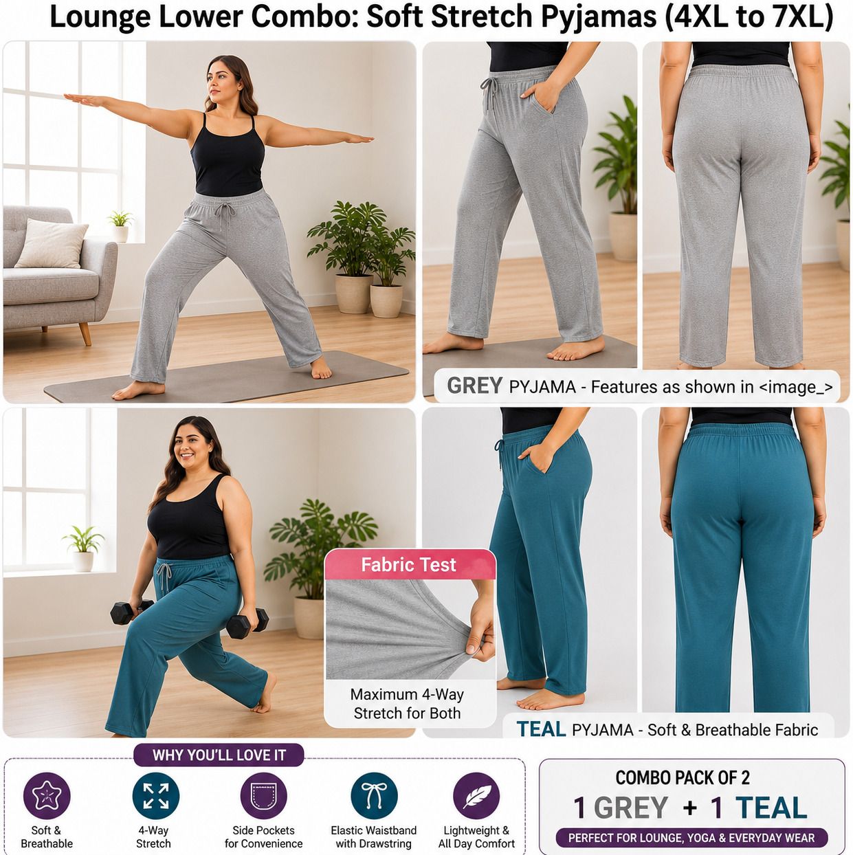 la rainbow Pack of 2 teal-grey-pajama Women Pyjama-picture-2