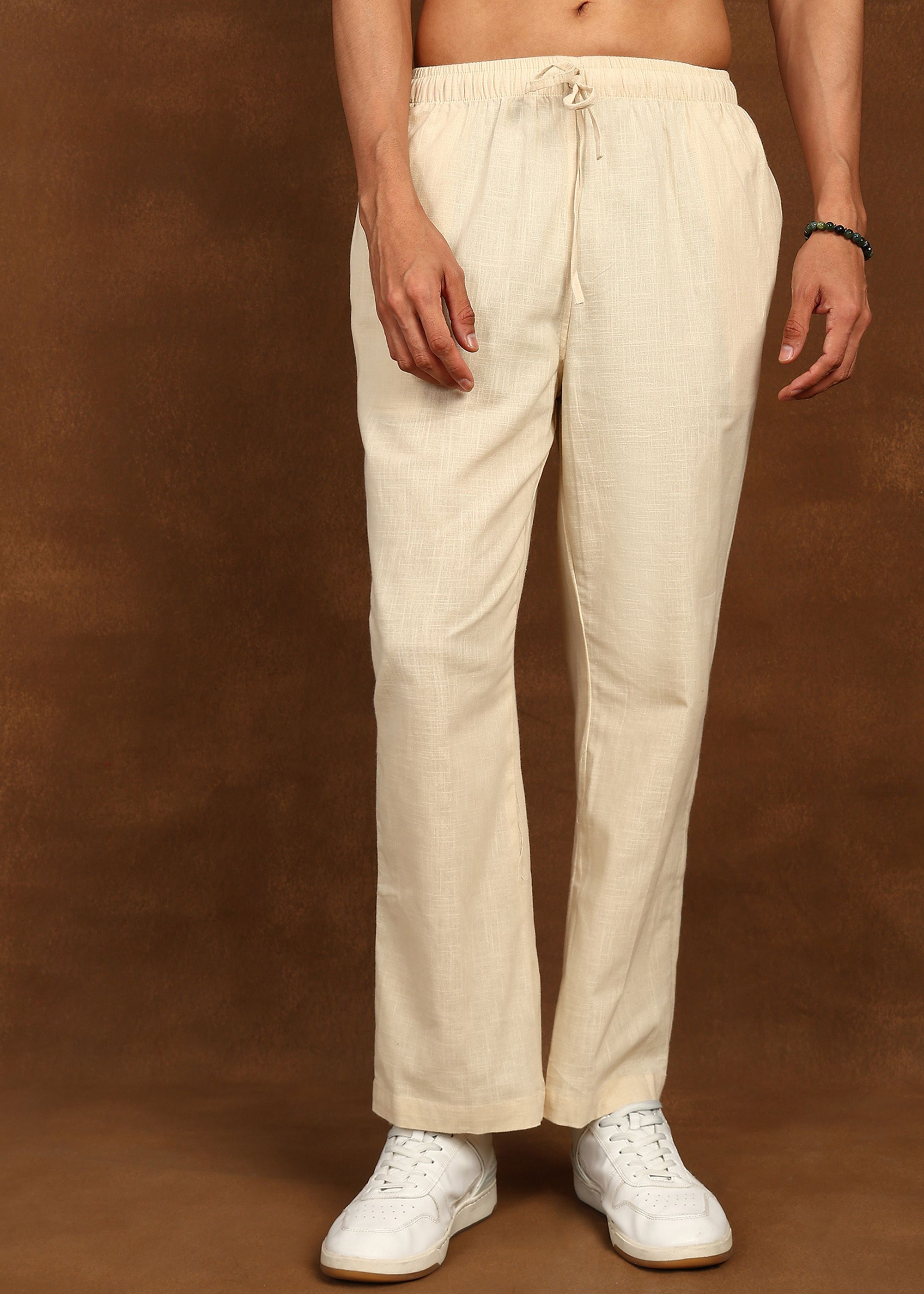 fabmade SOLID CREAM FULL PAJAMA Men Pyjama-picture-23