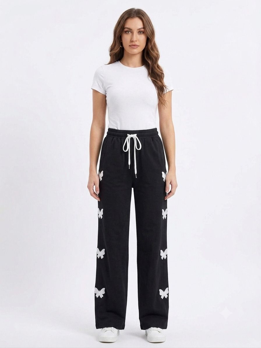 Women Butterfly Wide Leg Pyjama Elastic Waist Drawstring Casual Relaxed Fit Women Pyjama-image-10