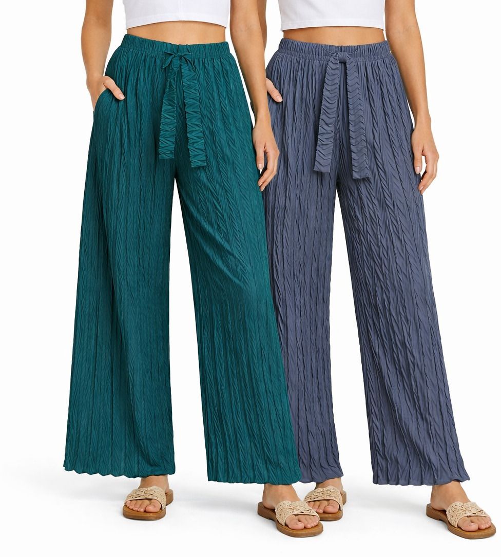 auracollections Pack of 2 Textured Plazzo Women Pyjama-picture-1