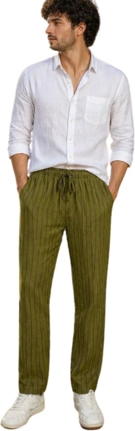 Line Olive Linen Cotton Pajama VE-2 Men Pyjama-image-24
