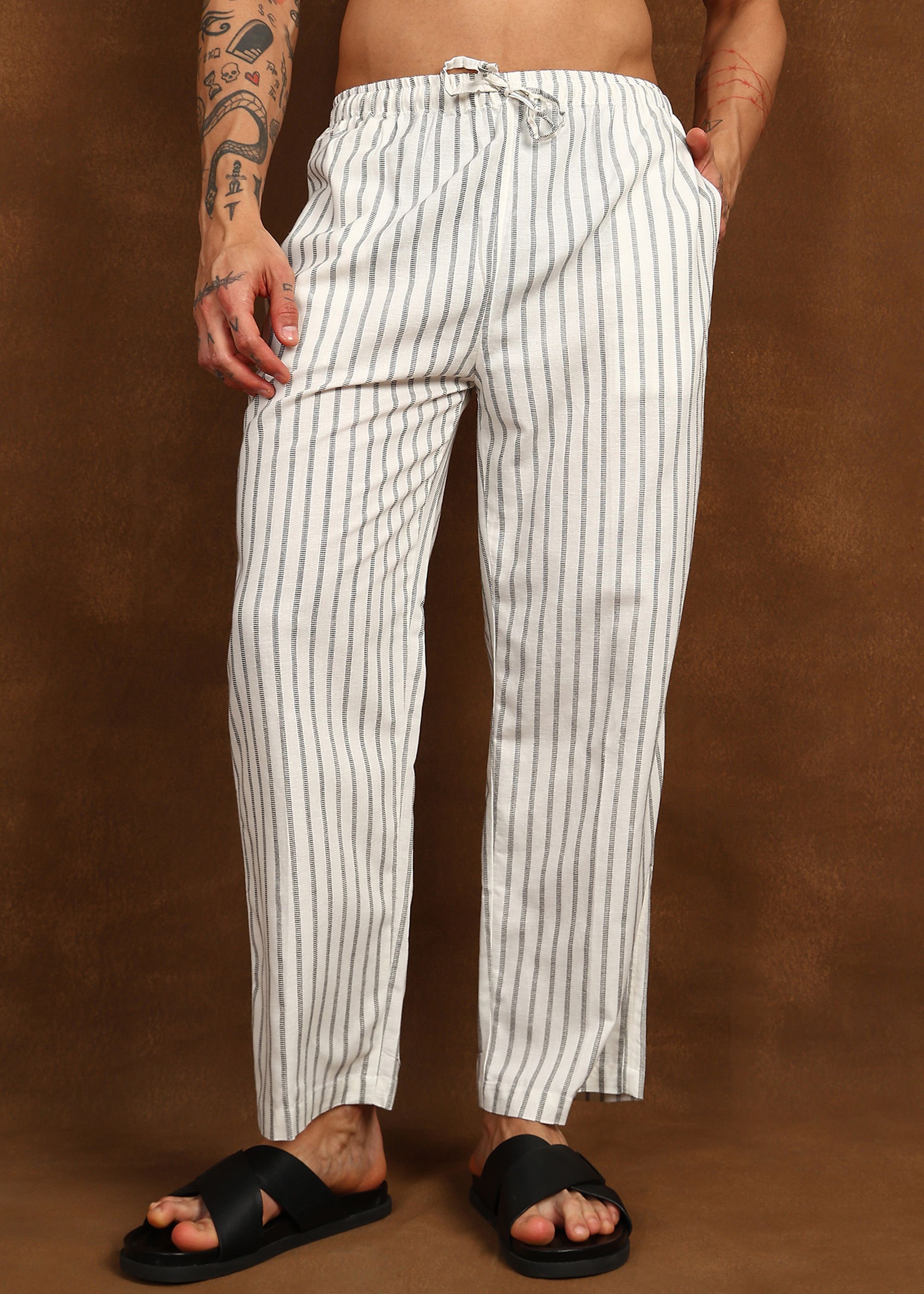 fabmade Striped White Pajama Men Pyjama-picture-11