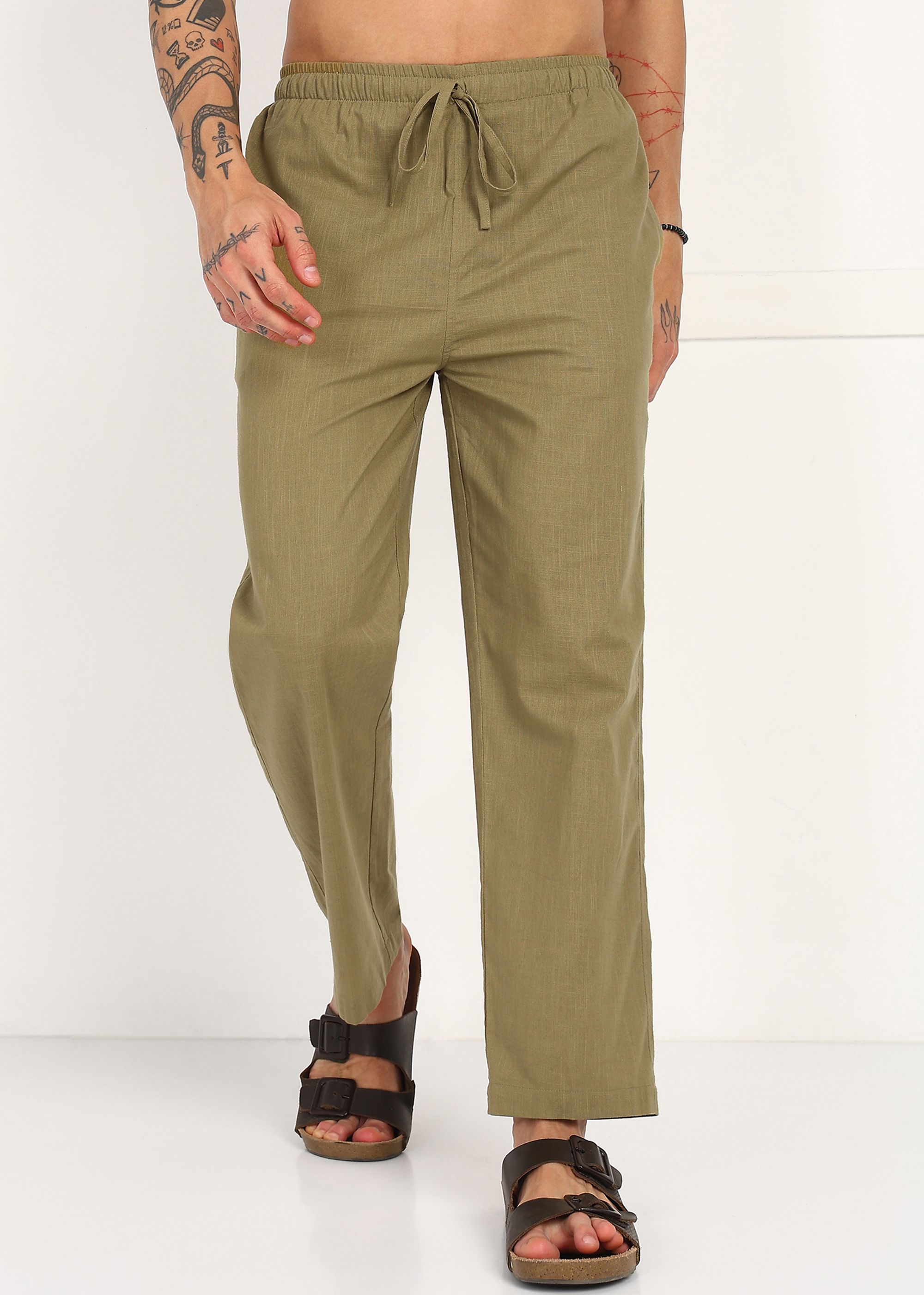 fabmade Solid Khaki Pajama Men Pyjama-picture-43