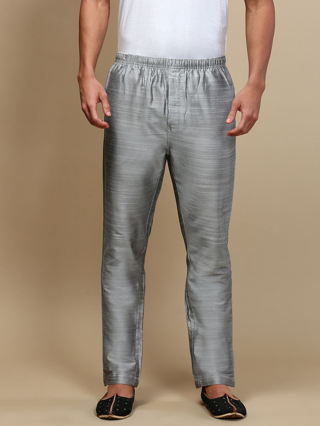 White Heart Mens Solid Pyjama Viscose Blend Elastic Waist with Side Pockets Pant Men Pyjama-image-1
