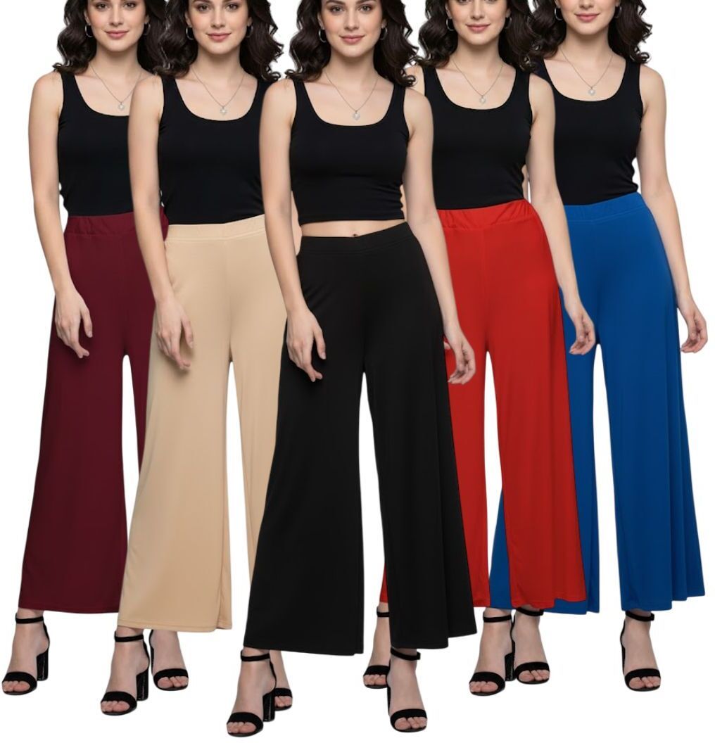 Pack of 5 Regular Fit Palazzos For Casual Wear | Everyday Wear Women Pyjama Women Pyjama-image-4