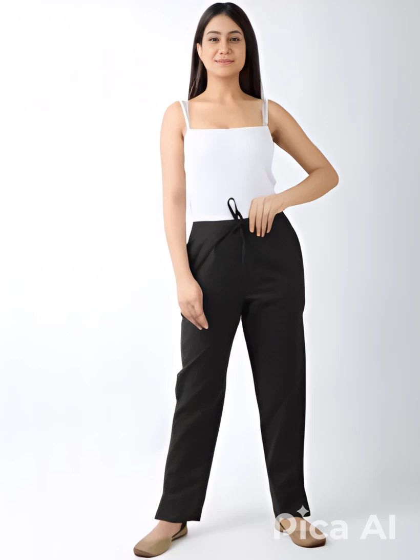 JIST LUXEE Regular Fit Roby Black Cotton Women Trousers Pants Casual Formal Women Pyjama-image-3