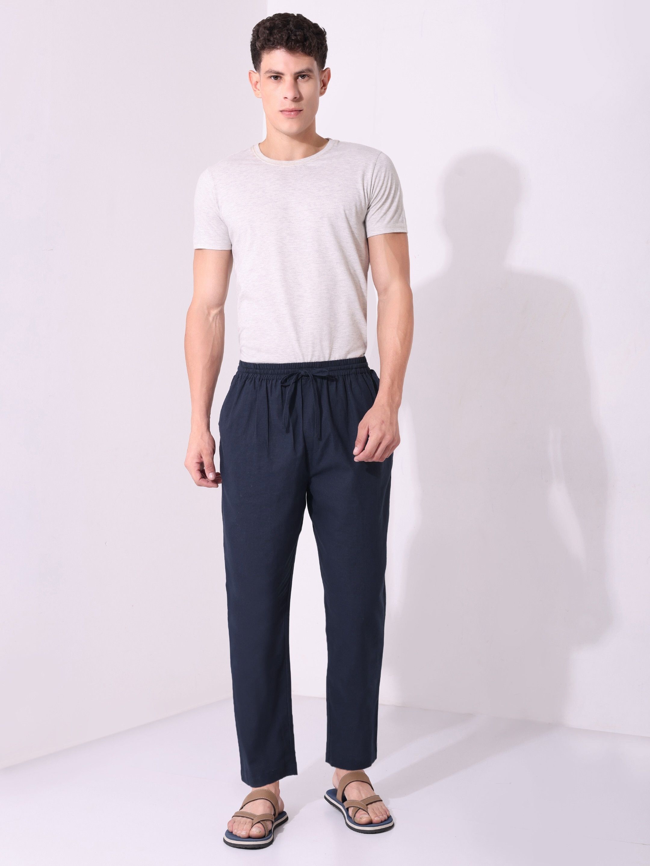 Regular Fit Cotton Blend Woven Casual Pyjama with Dual Pockets & Soft Waistband Men Pyjama-image-2