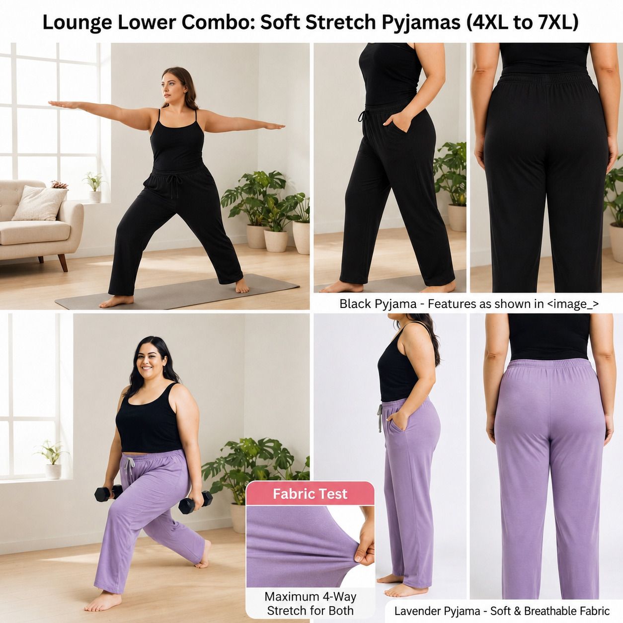 la rainbow Pack of 2 Blackandlavender lounge pant Women Pyjama-picture-1