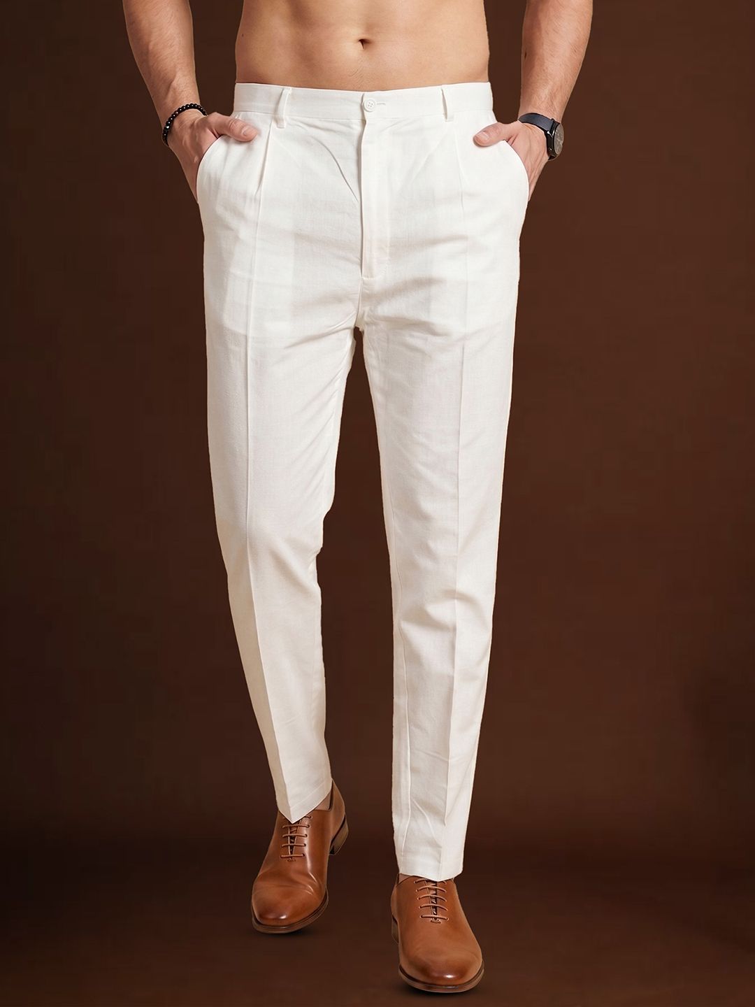 Ethnic Bay Men Off White Poly Silk Solid Ethnic Trouser Men Pyjama-picture-32