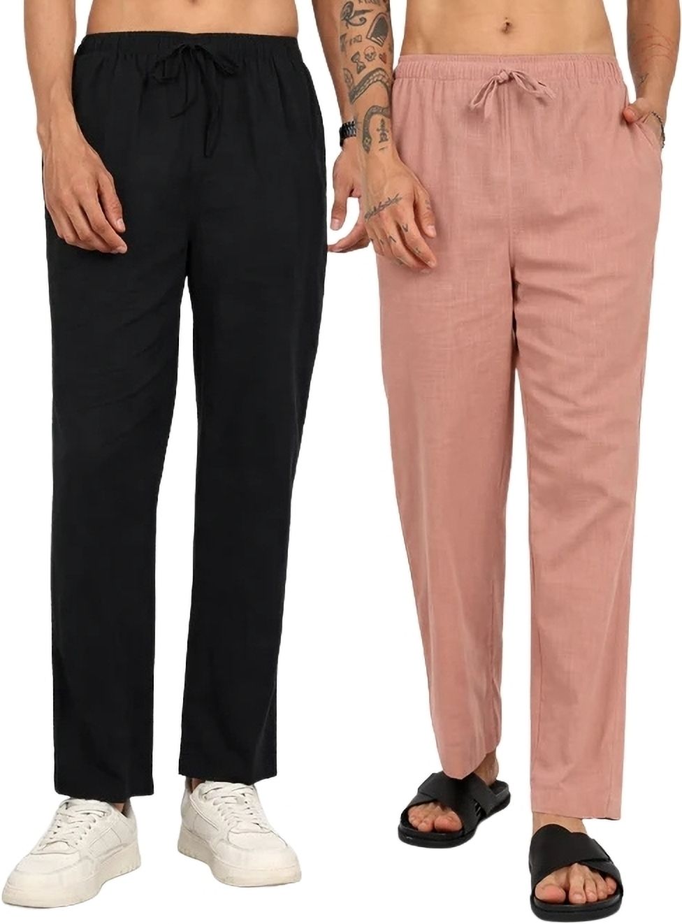 Peach & Black Combo Linen Pajama Pant (Pack of 2) Men Pyjama-image-27
