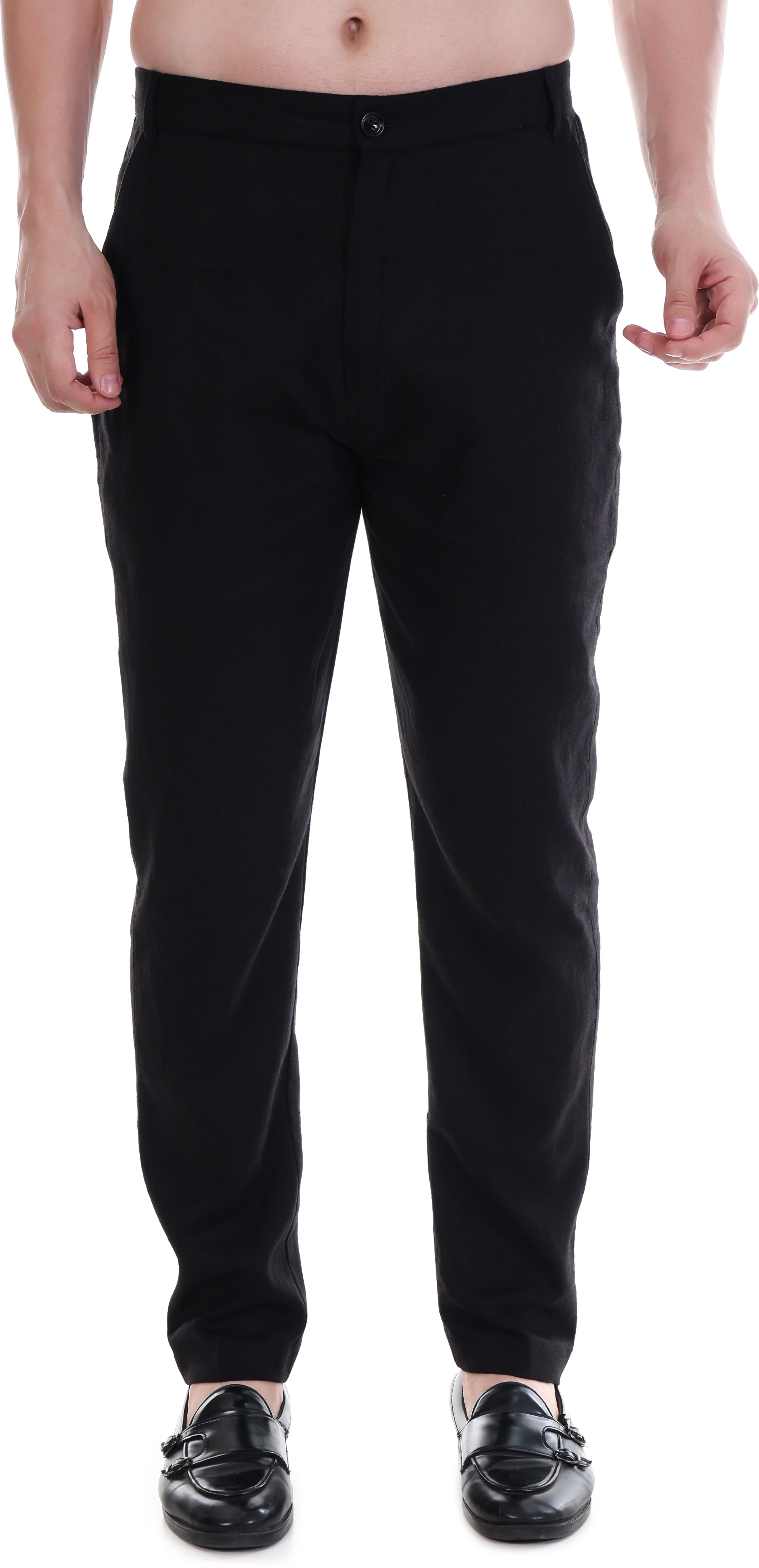 Black Linen Trouser with Elastic Back Men Pyjama-image-46