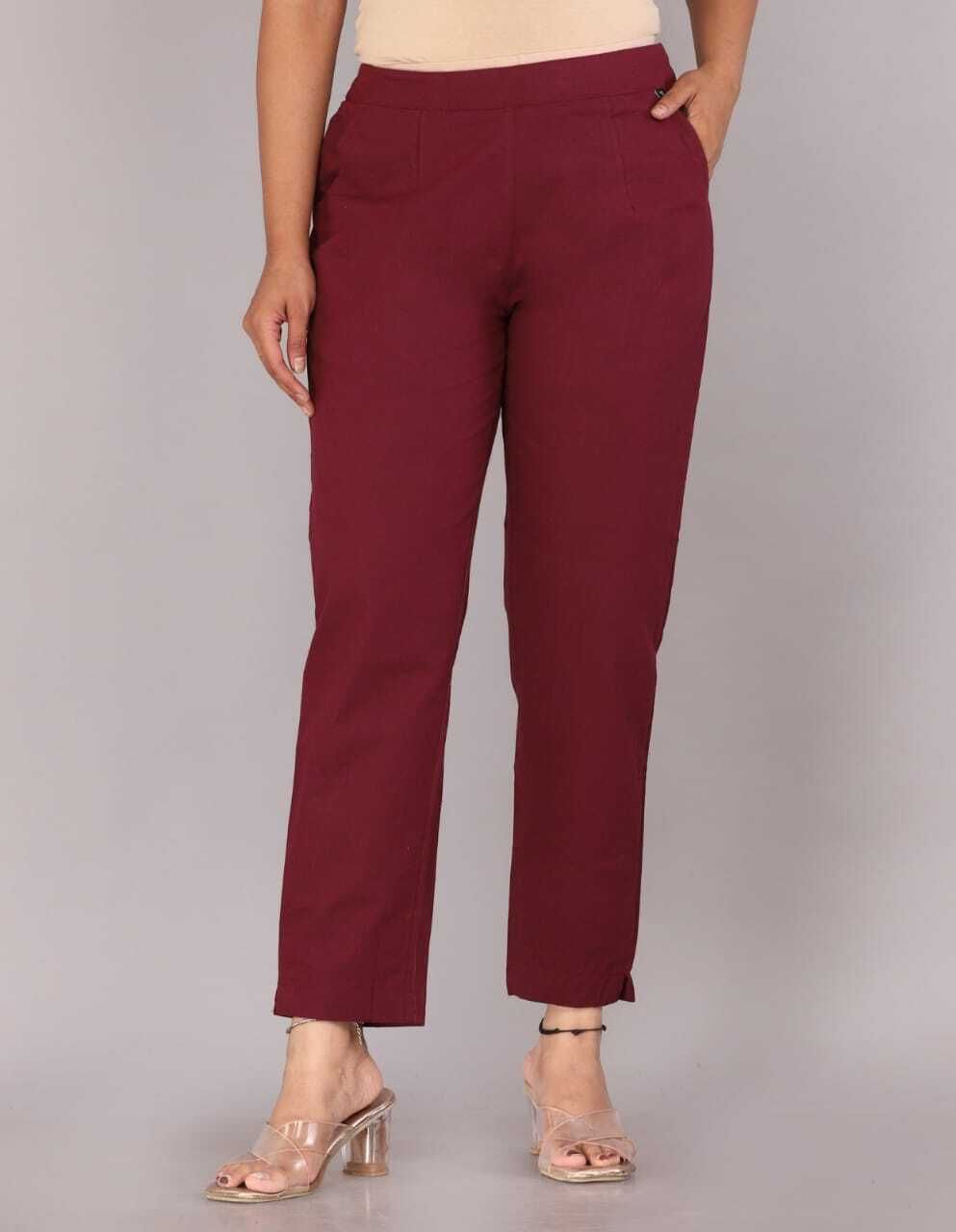 trandkurti Women Regular Fit Maroon Pure Cotton Trousers-picture-26