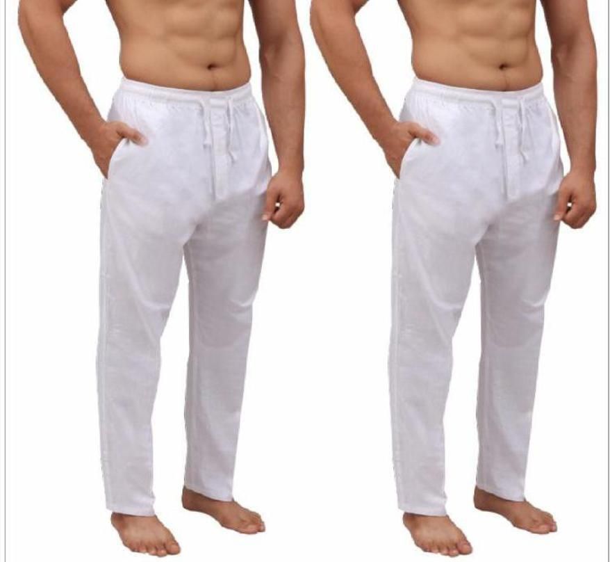 Pack of 2 White, Pure Cotton, Elastic Waist, Button fly front closer ,free Size Men Pyjama