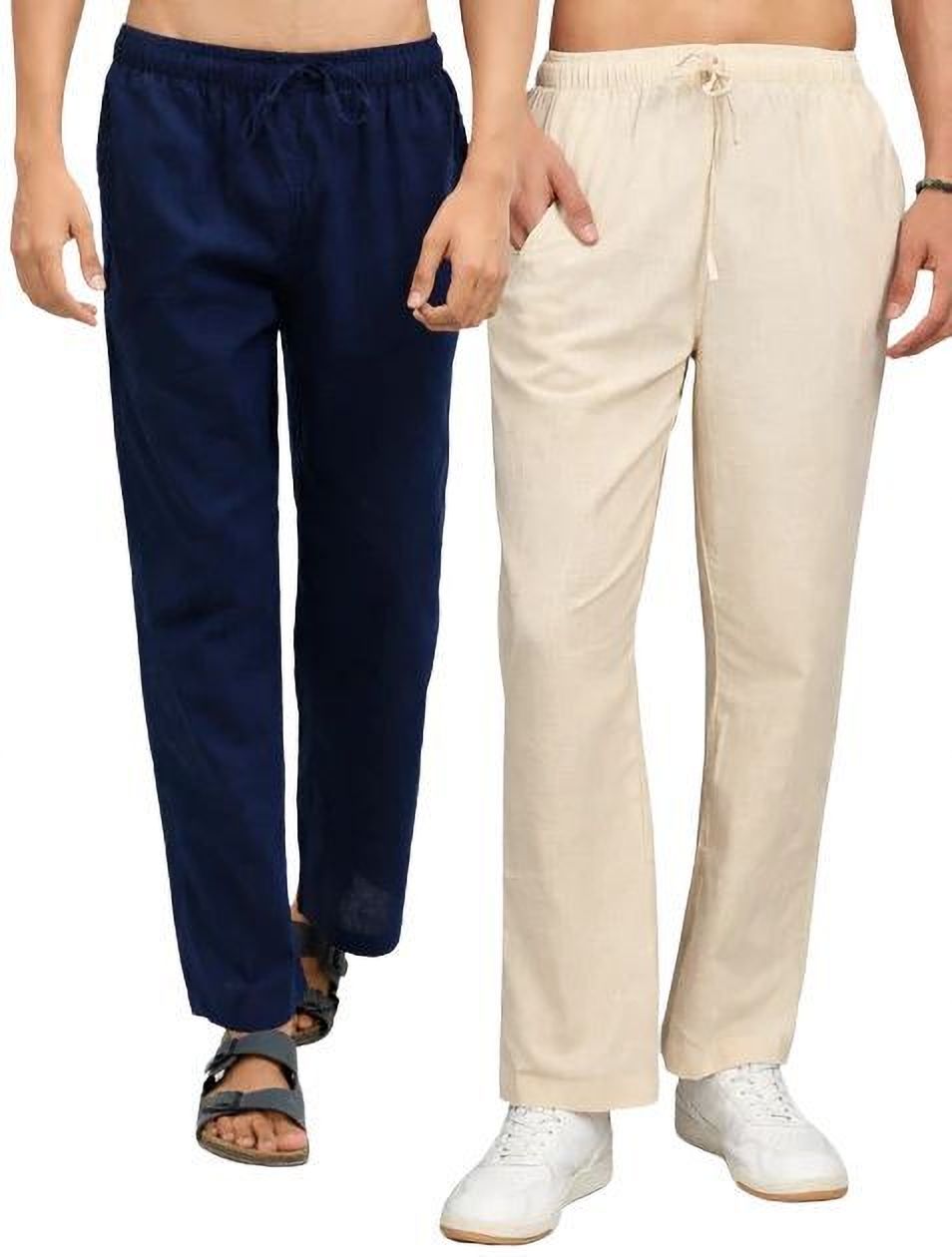 Pack of 2 Navy Blue & Beige Combo Men Linen Pajama Pant (Pack of 2) Men Pyjama-image-5