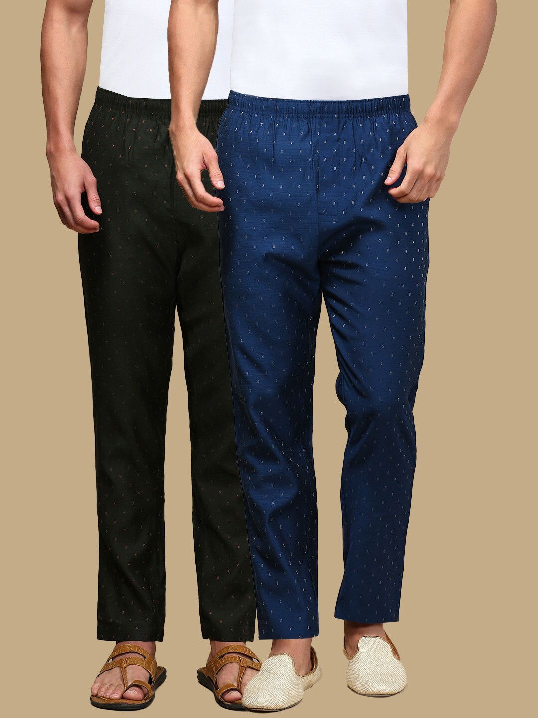 white heart Pack of 2 Ethnic Wear Viscose Blend Elasticated Waist with Side Pockets Men Pyjama-picture-40
