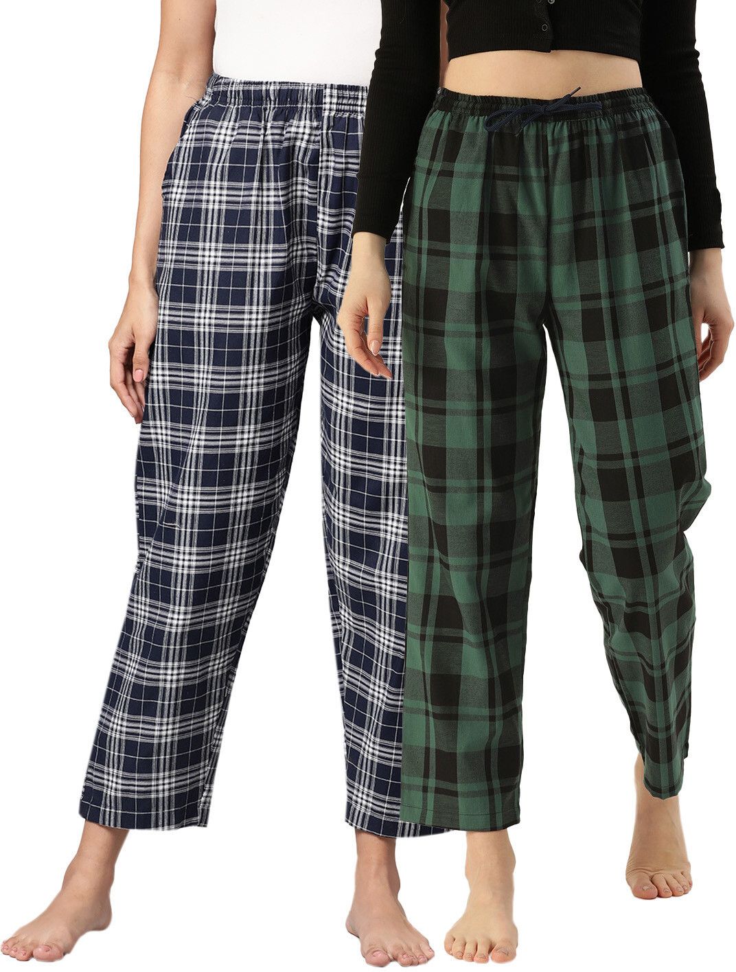 kryptic Pack of 2 Pack of 2 Pure Cotton mid rise relaxed fit lounge pants with side pocket Women Pyjama-picture-12