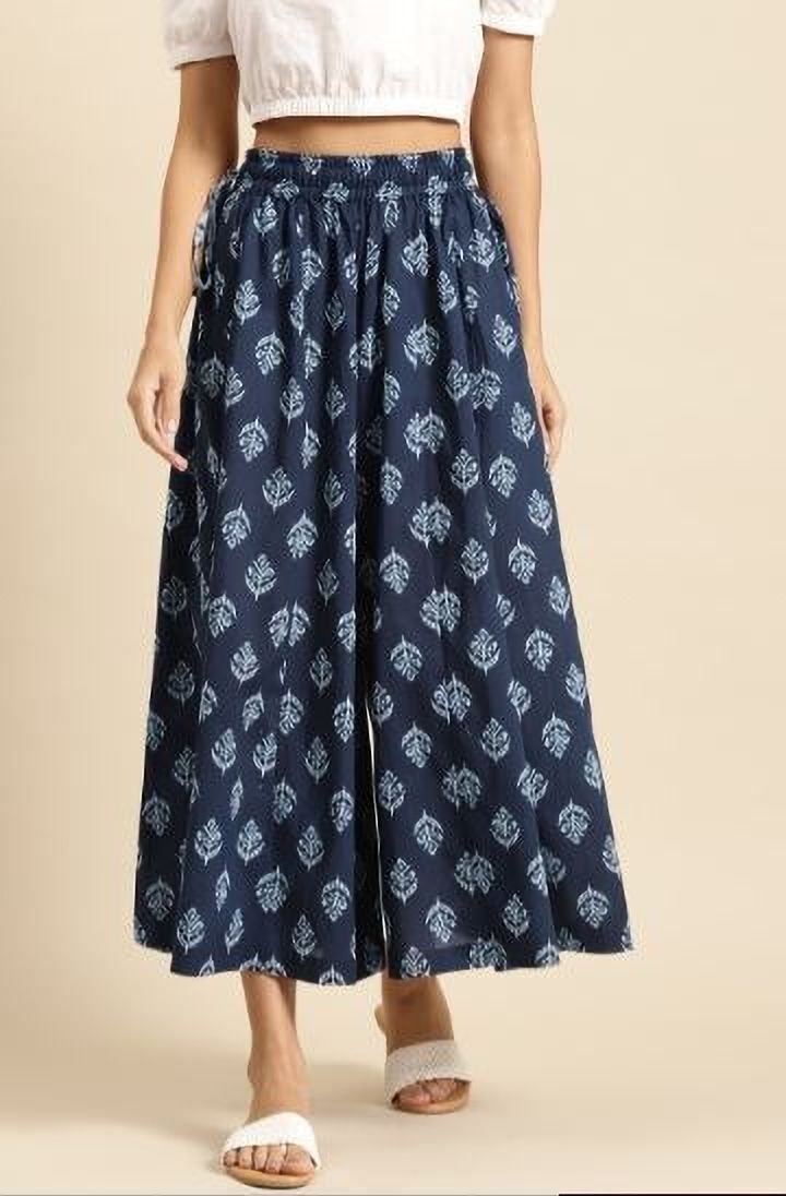 Women Ethnic Motifs Printed Cotton Flared Palazzo Women Pyjama