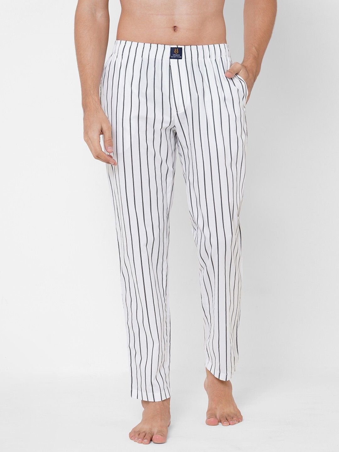 urban scottish Comfortable Pajama 100% Cotton with Side Pocket striped WHITE, Men Pyjama-picture-16