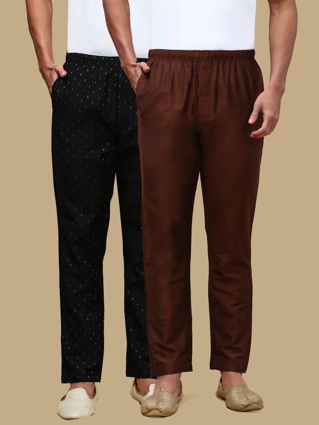 white heart Pack of 2 Ethnic Wear Viscose Blend Elasticated Waist with Side Pockets Men Pyjama-picture-38