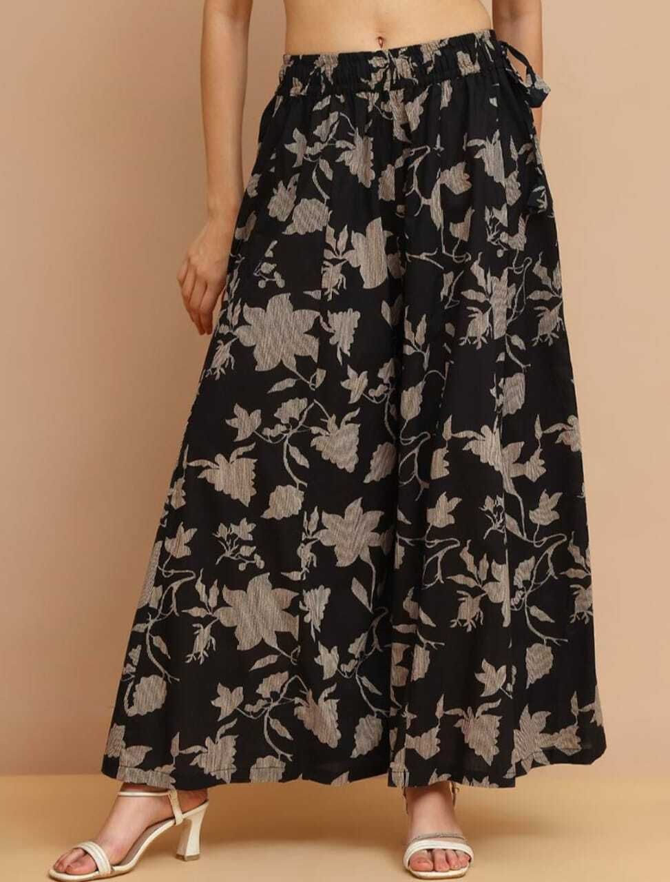 Women Ethnic Motifs Printed Cotton Flared Palazzo Women Pyjama