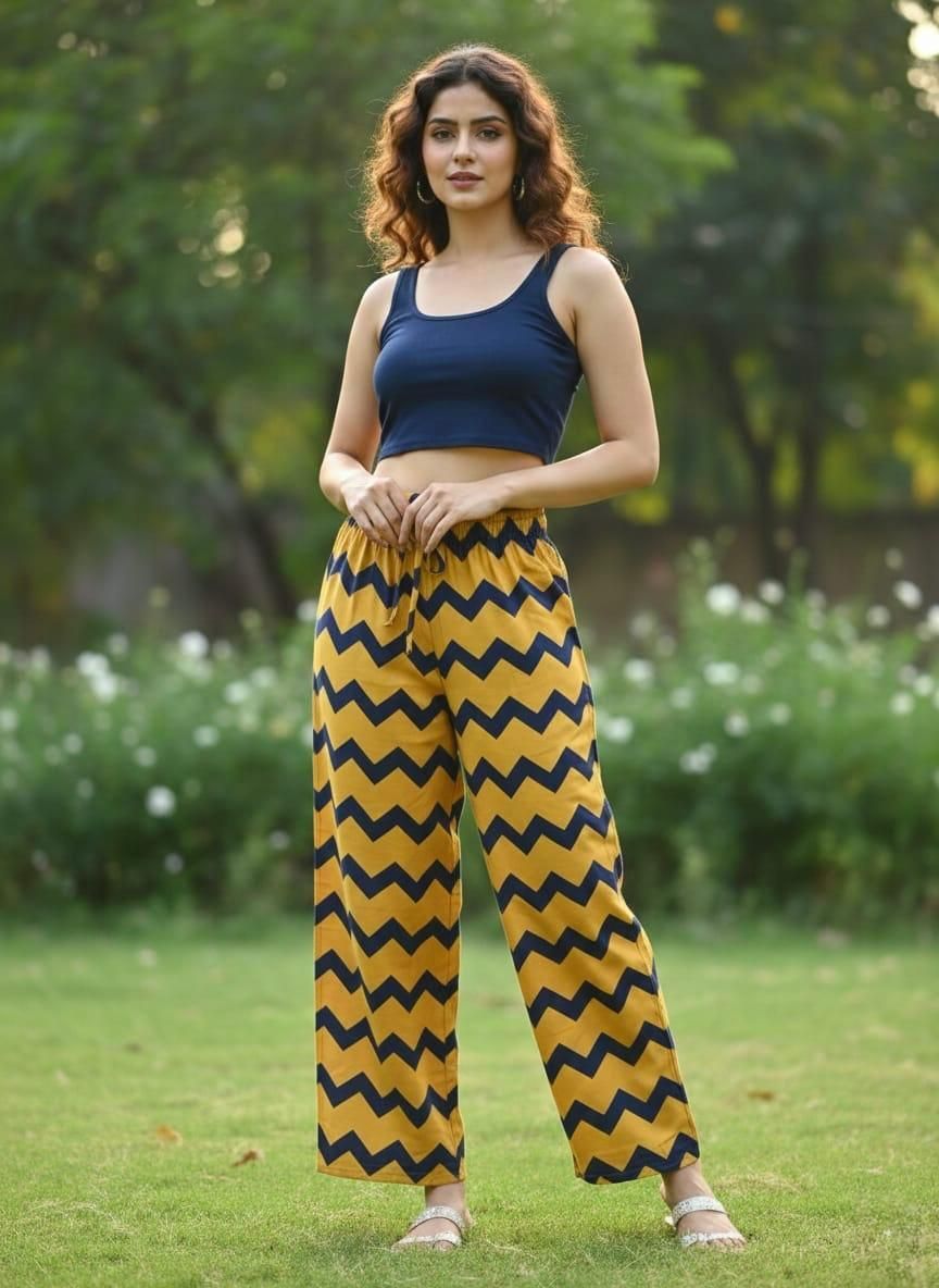 Lorina Sunwave Women Printed Mustard Chevron Palazzo Pants Women Pyjama-image-7