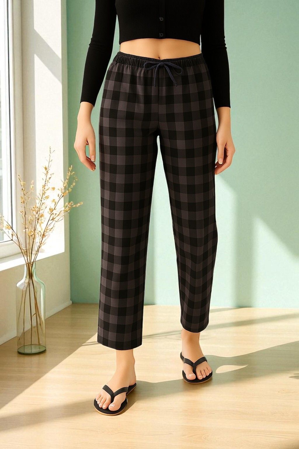 Pure Cotton Mid rise relaxed fit lounge pant with side pocket Women Pyjama-image-6