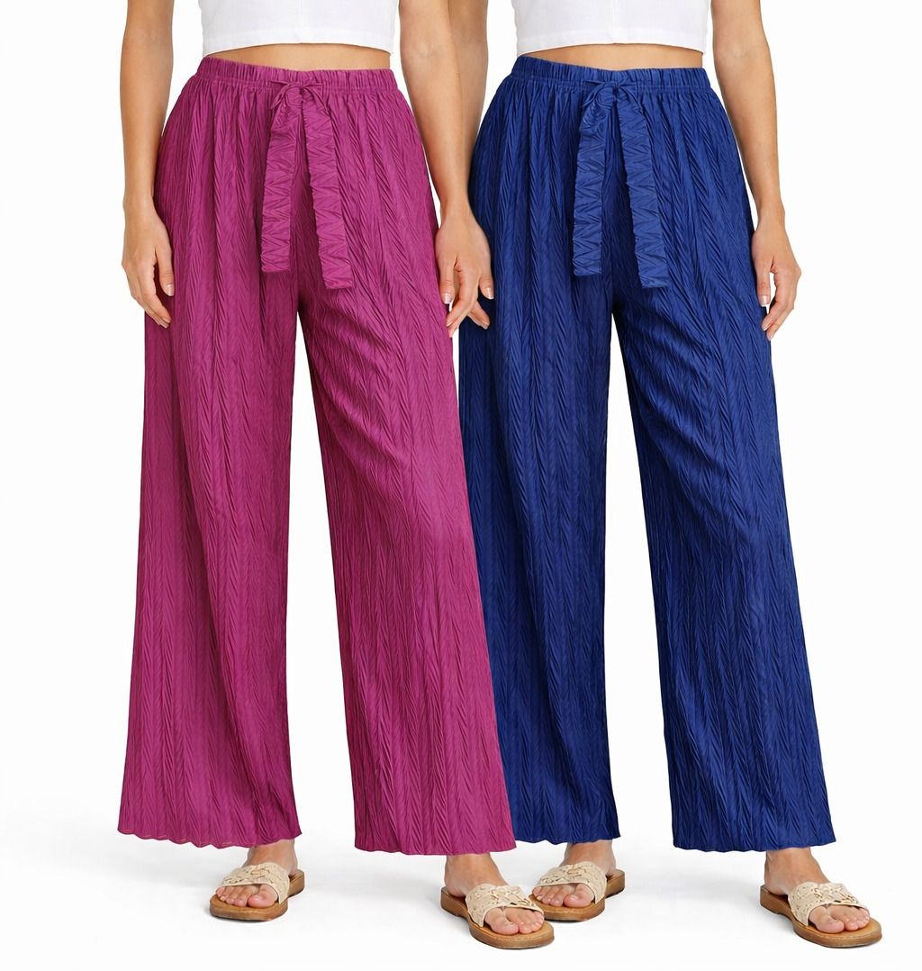 auracollections Pack of 2 Textured Plazzo Women Pyjama-picture-0
