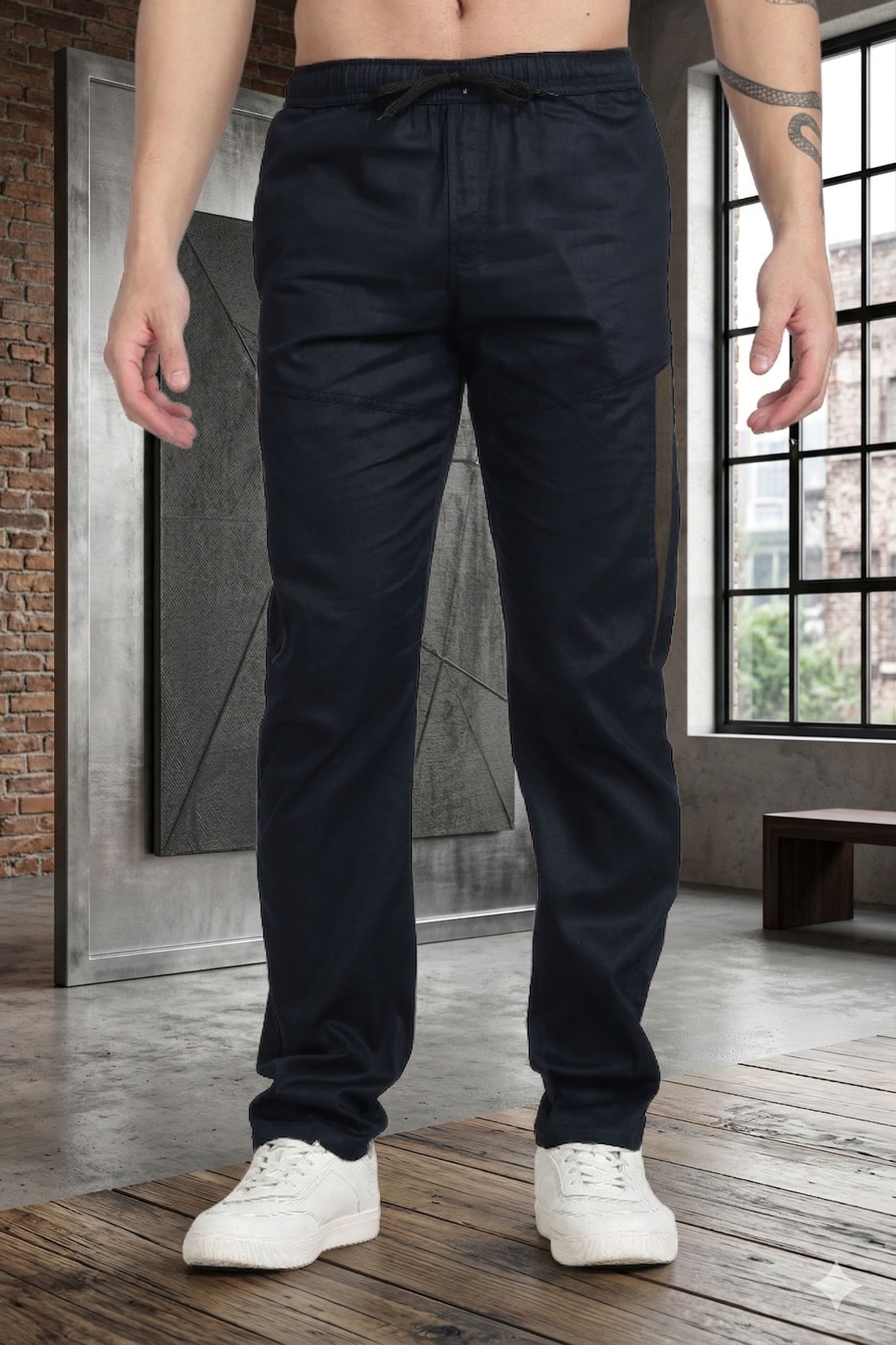 24 Street Straight Fit Mid Blue::Black Men Cotton blend pyjama Men Pyjama-picture-32