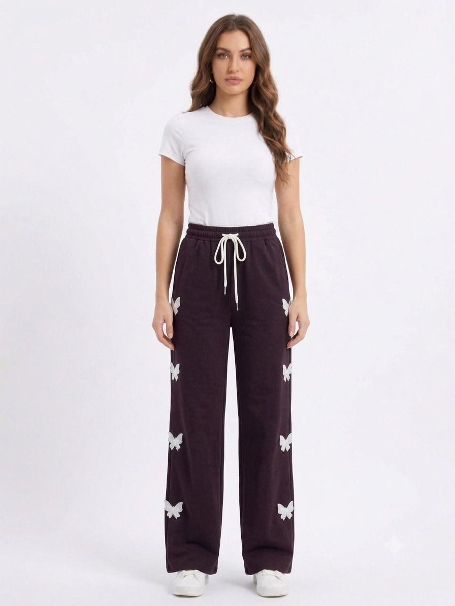 Georgette Butterfly Elastic Waist Drawstring Lounge Pants Casual Relaxed Fit Women Pyjama-image-38