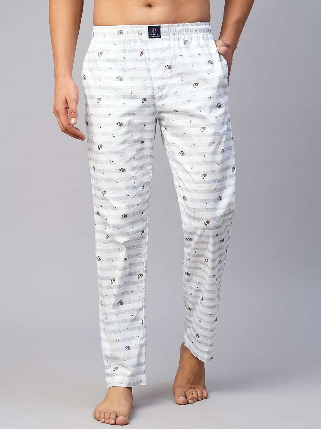 Urban Scottish Men's White Cotton Lounge Pants - Regular Fit Men Pyjama-picture-22