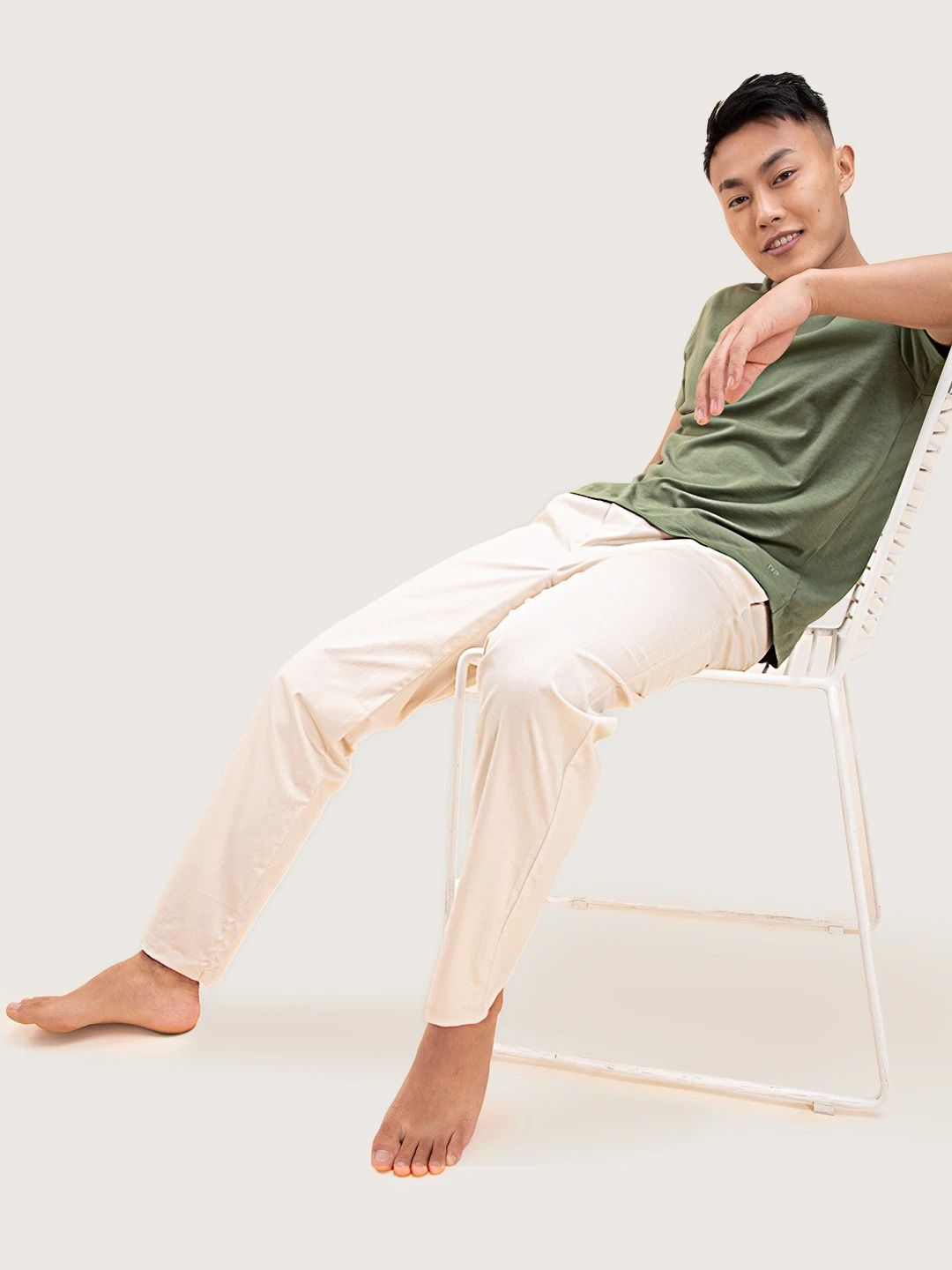 damensch Stretch Beige Solid Tapered Cotton Men Pyjama-picture-21
