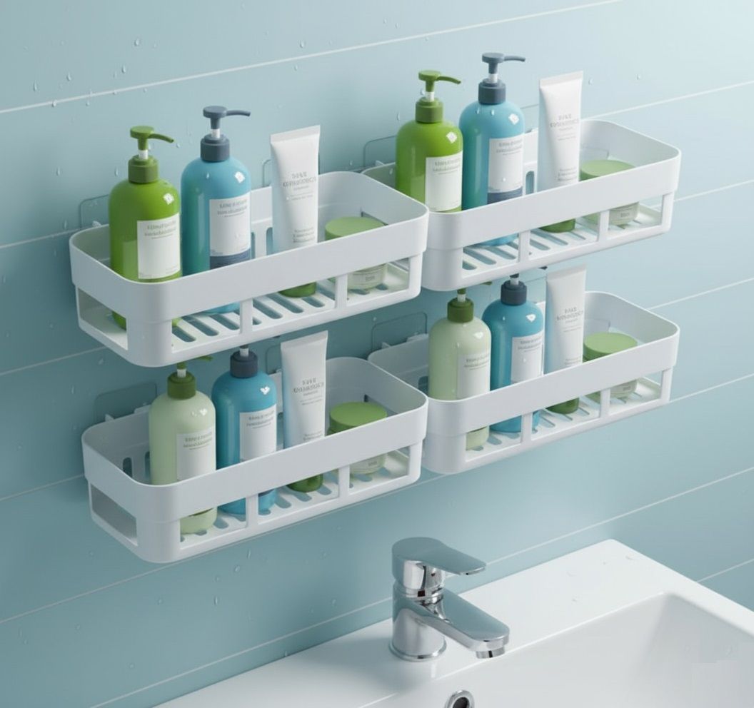 hk appliance 4 Pack ABS Plastic Kitchen Bathroom Shelf Wall Holder Storage Rack Bathroom Rack Plastic Wall Shelf-picture-11