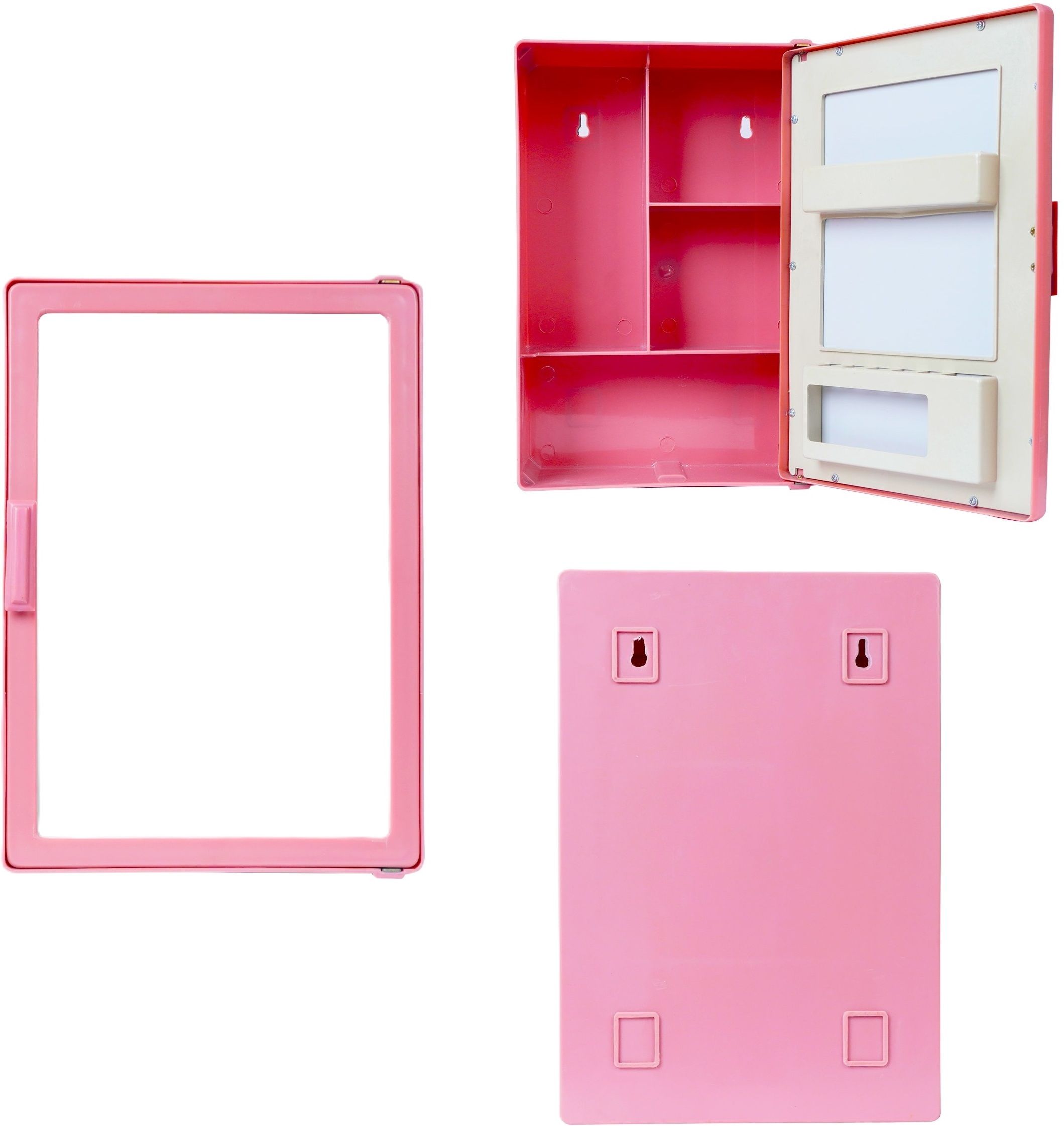 SMALL MINI BATHROOM RACK SHELF STORAGE BOX WITH MIRROR WALL DECOR Plastic Wall Shelf-image-3