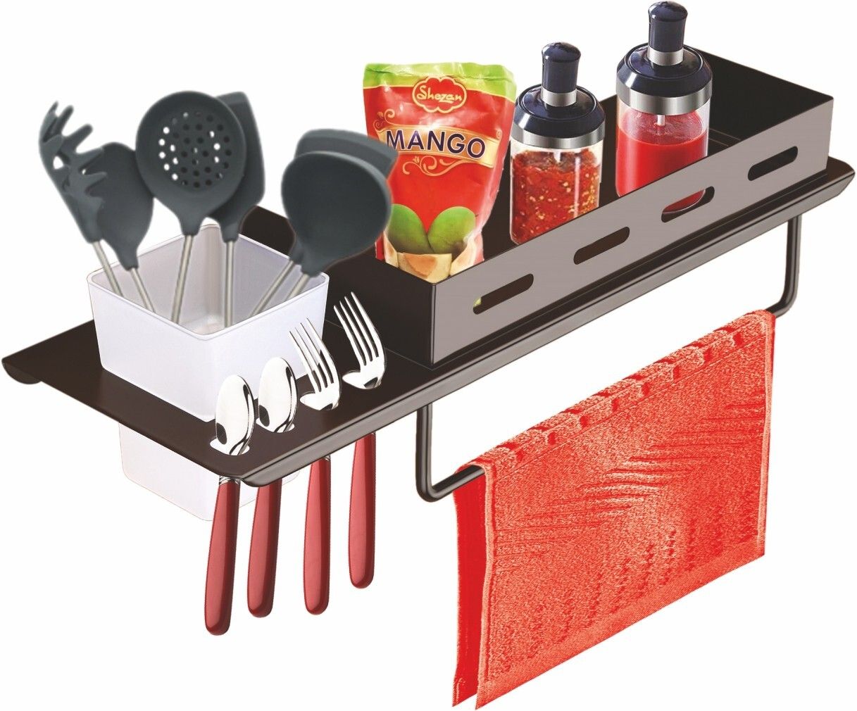 Heavy Duty 3 in1 Shelf (Brown) / Towel Holder / Tumbler Holder (15X5 Inch) Steel Wall Shelf-image-43