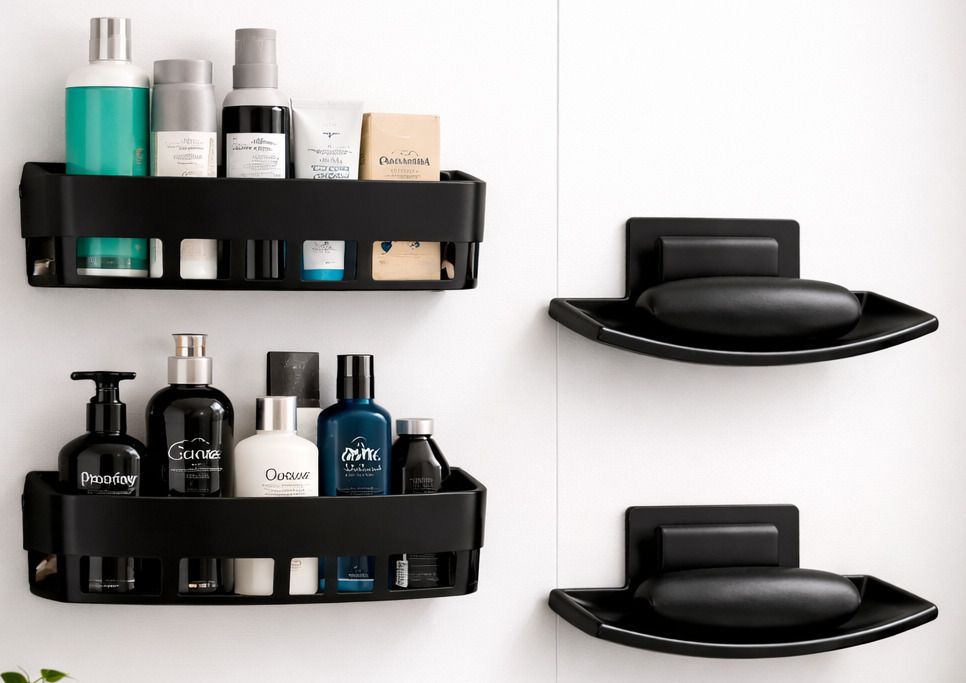 Bathroom Organizer Set– 2 Shelves + 2 Soap Holders, Self Adhesive No-Drill Mount Plastic Wall Shelf-image-33