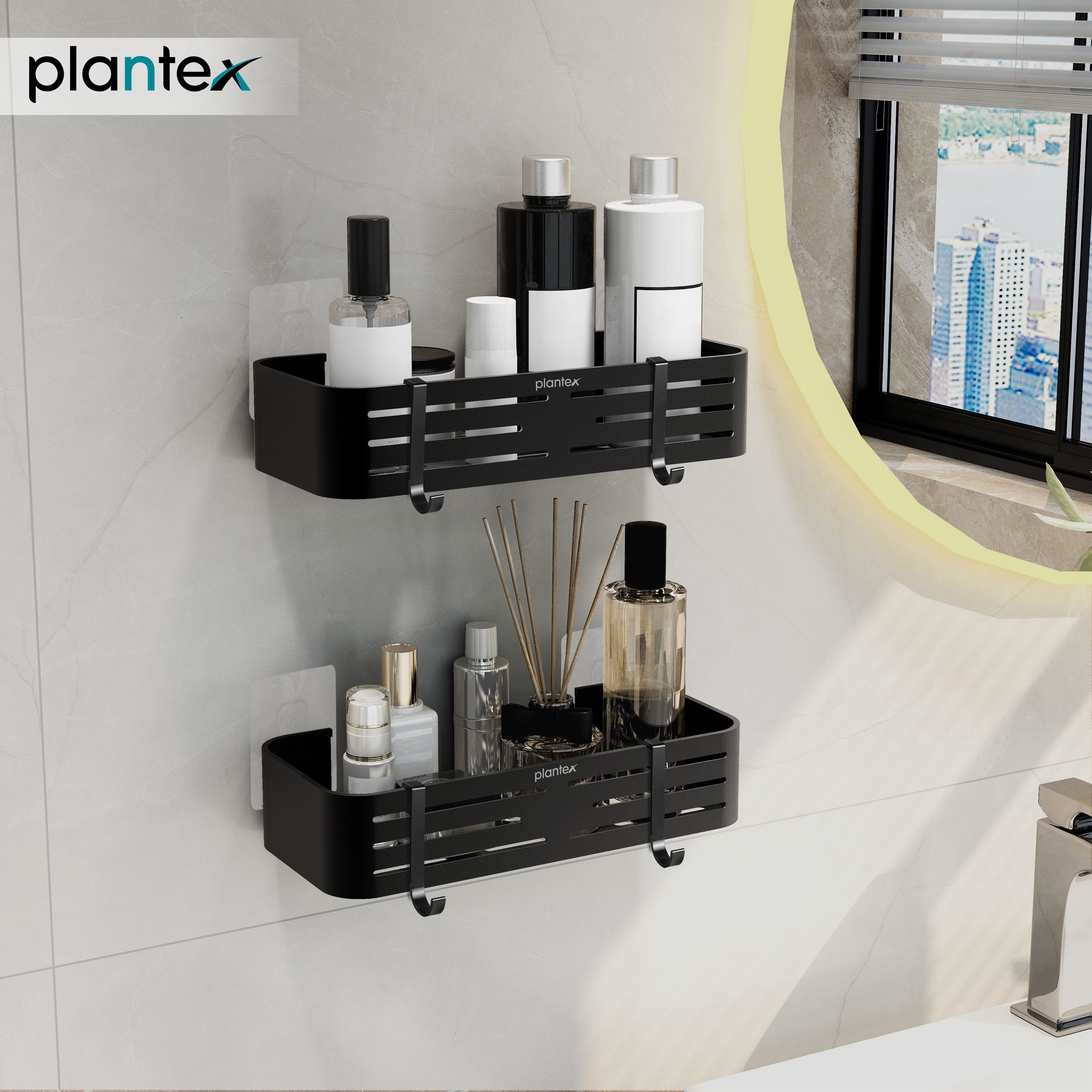 Shelf for Bathroom/Bathroom Organizer/Shelf with Self Adhesive Sticker-(12x5in) Aluminium Wall Shelf-image-38