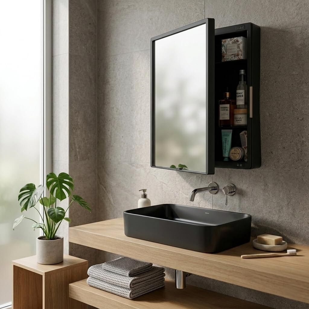 flipkart smartbuy New Rich Look Bathroom Mirror Cabinet | Storage Organiser | Wall Mounted | Glass, Polypropylene Wall Shelf-picture-27