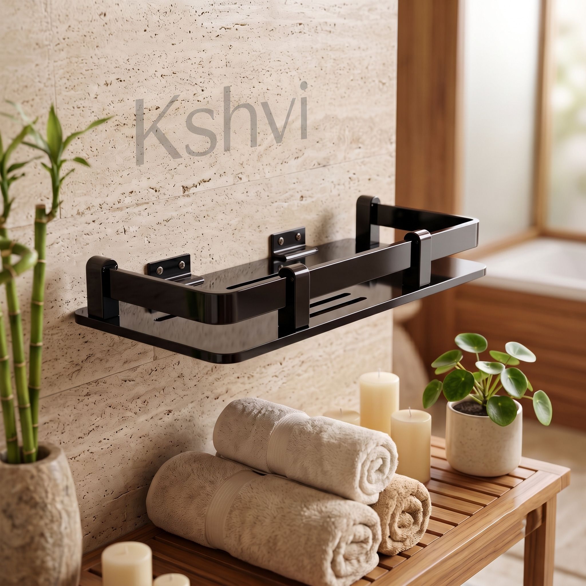 kshvi 15*5 Modern Black Acrylic Wall Mounted Bathroom Storage Shelf Acrylic, Aluminium Wall Shelf-picture-10