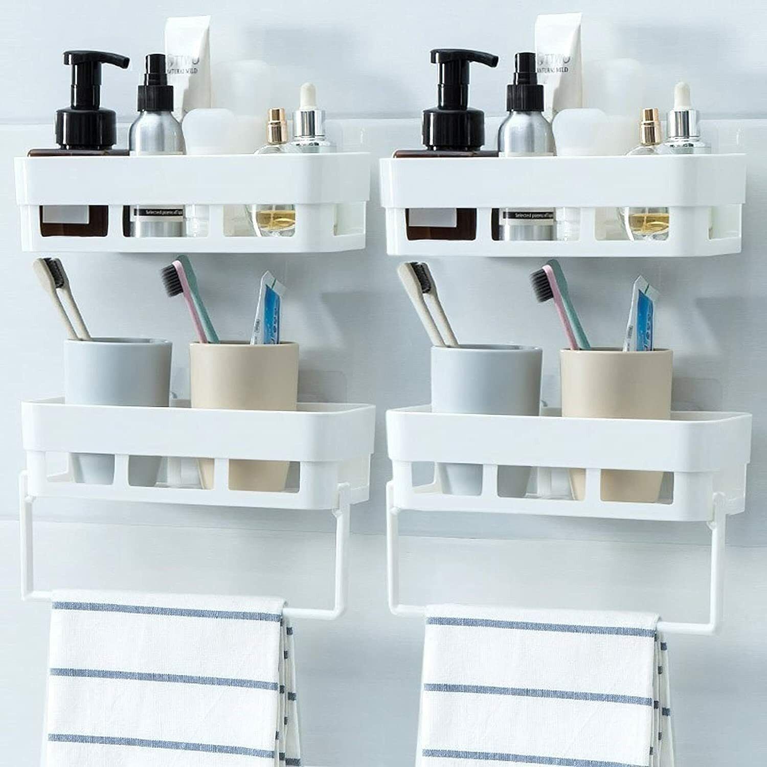Home Kitchen Bathroom Accessories Rack Shelf with Strong Adhesive Magic Sticker Plastic Wall Shelf-image-35