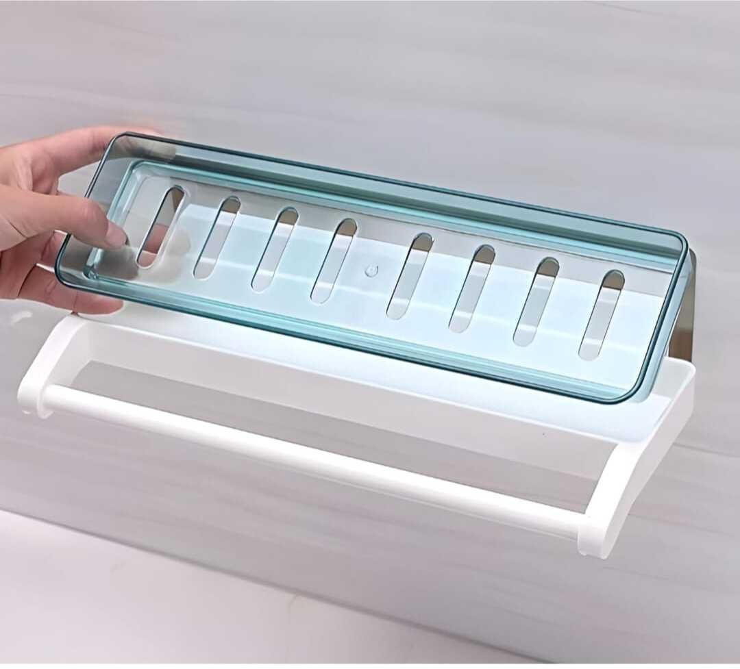 Wall Mounted Kitchen Shelf with Towel Holder Plastic Wall Shelf-image-43