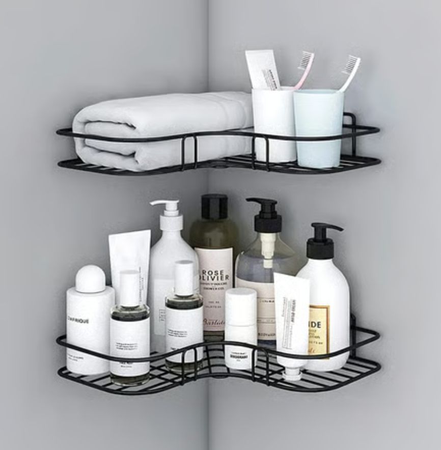 shopvitrallp Self-Adhesive Bathroom & Kitchen Corner Shelf Set Stainless Steel Wall Shelf-picture-42