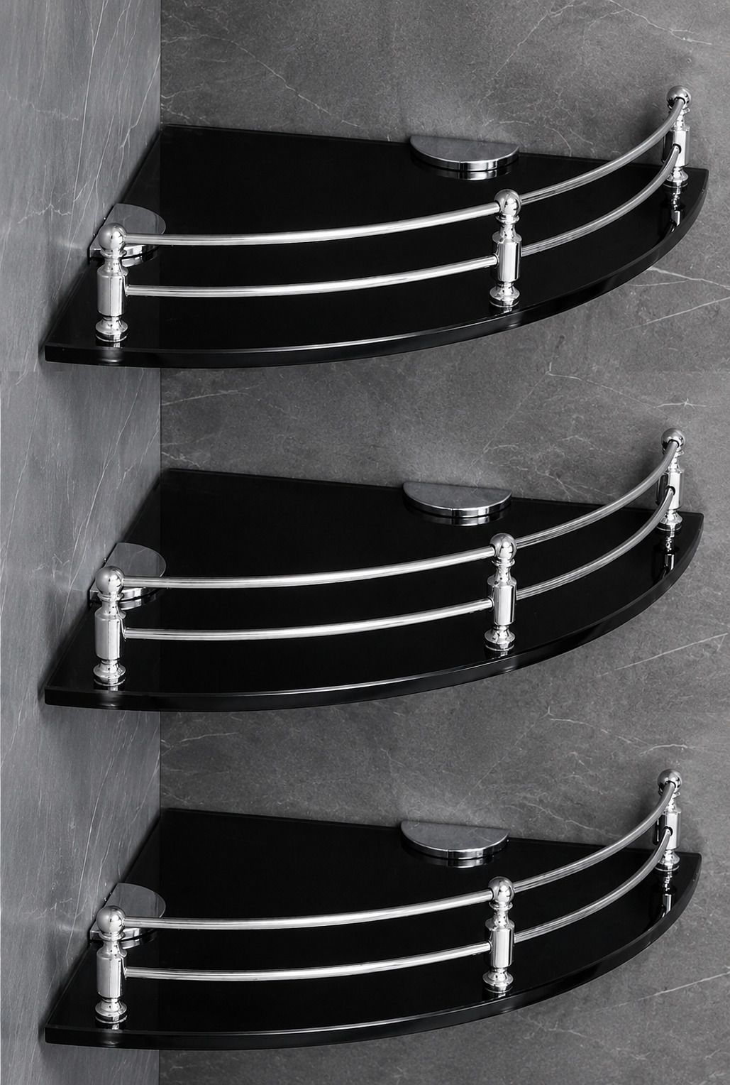 auraview Black Glass Corner Shelf for Bathroom/Wall Shelf/ (9 x 9 Inches - Pack of 3) Glass, Stainless Steel Wall Shelf-picture-21