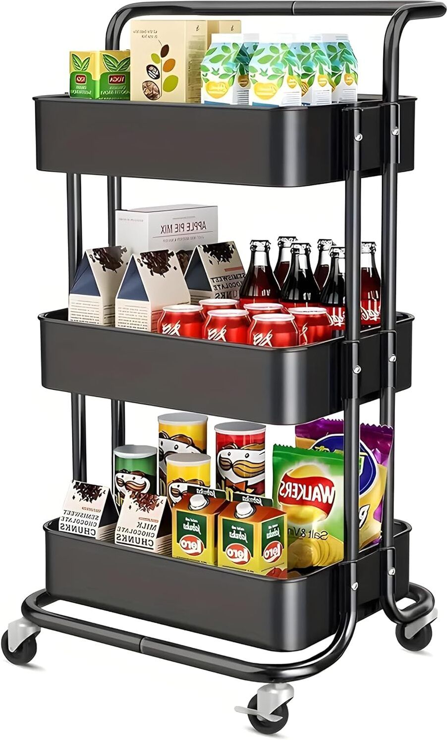 jialto 3 Tier Metal Storage Trolley with Wheels Heavy Duty Utility Cart Stainless Steel Kitchen Trolley-picture-40