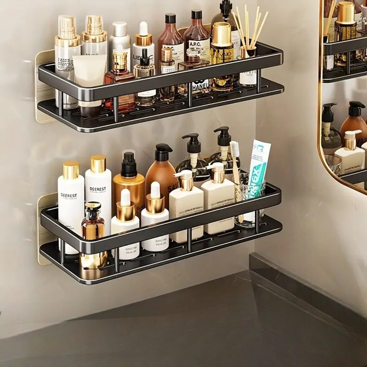 durigos hoppers Shelf for Self-Adhesive Wall Mounted Bathroom Organizer Without Drill Aluminium Wall Shelf-picture-19