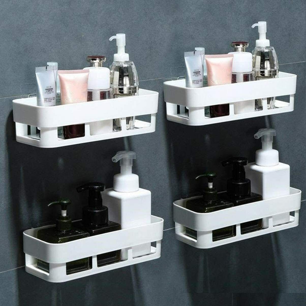 4 Pc Plastic Bathroom Kitchen Office Organizer Rack Kitchen Caddy Soap Holder Plastic Wall Shelf-image-48