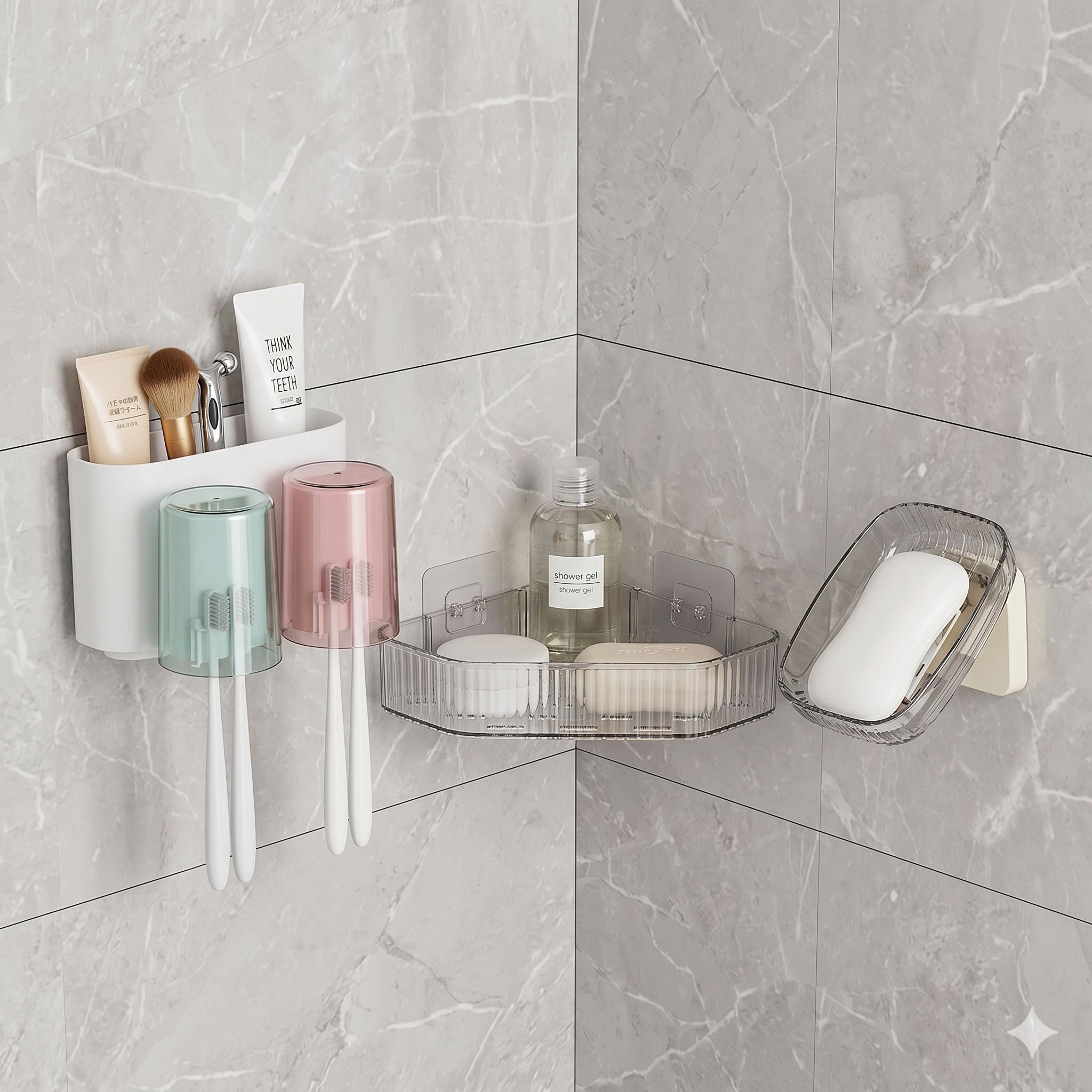 gonazo NO DRILLING 3 PIECE BATHROOM COMBO Acrylic Wall Shelf-picture-15