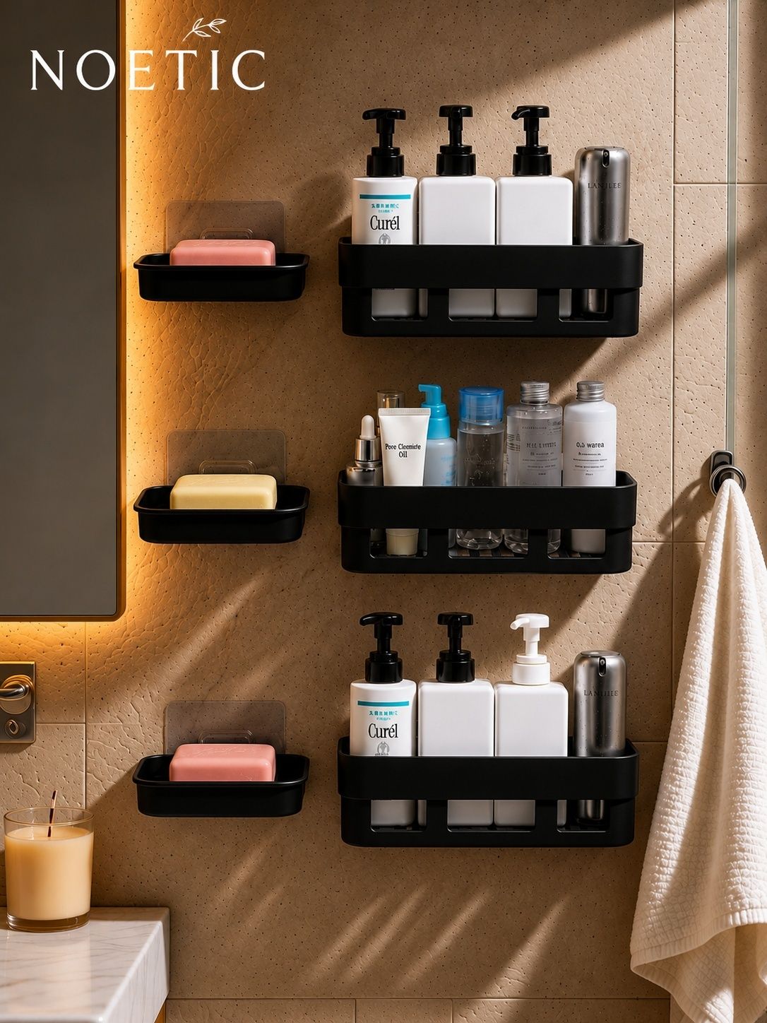 Premium Self Adhesive Bathroom Shelf & Soap Dish Combo Plastic Wall Shelf Plastic Wall Shelf-image-35
