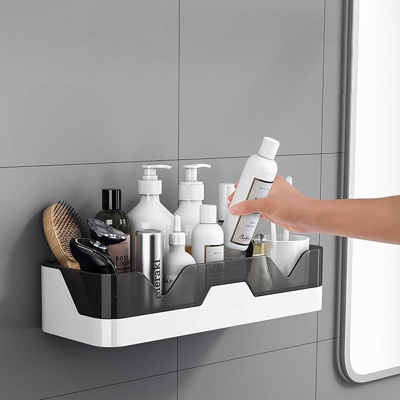 finner Wall-Mounted Bathroom Storage Shelf – No-Drill Shower Organizer for Toiletries Plastic Wall Shelf-picture-14